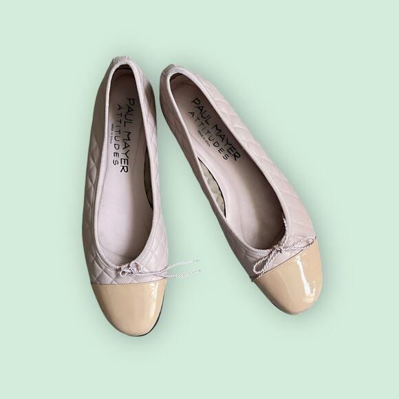 Paul Mayer Attitudes Pink Quilted Leather Beige Cap Toe Ballet Flats Womens 10 - Picture 3 of 14